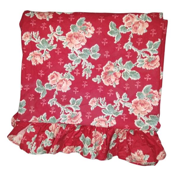 Vintage Ralph Lauren ELENA Red Sheet with Pink Roses Flat Twin - Picture 1 of 5